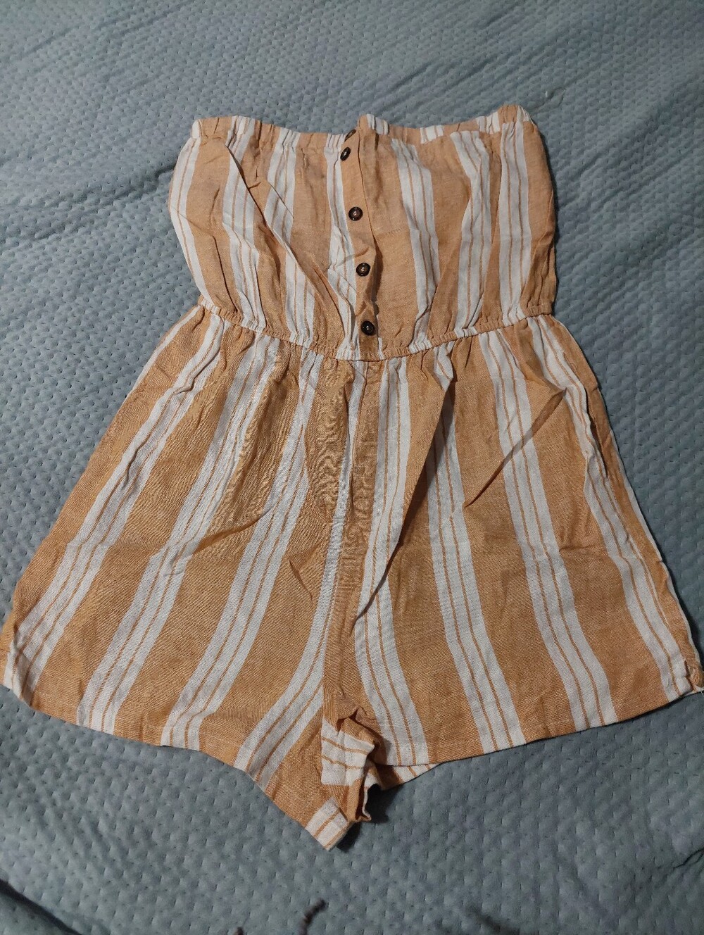 J for Justify Tan and White Strapless High-Waist Shorts Romper